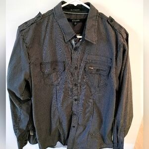 Men's CJ Black Classic Fit Button Down Black Stripped Shirt Large